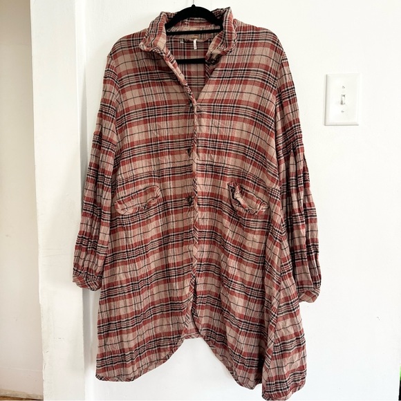 Free People Victorian Red Brown Plaid Jacket XS - Picture 5 of 9